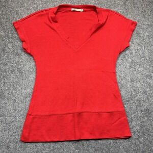 Tulle Red‎ V-Neck Wool Blend Top Women's M Short Sleeve Pullover Casual